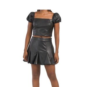 Avec Les Filles Faux Leather Crop Top with Puff Sleeve Size M NWT